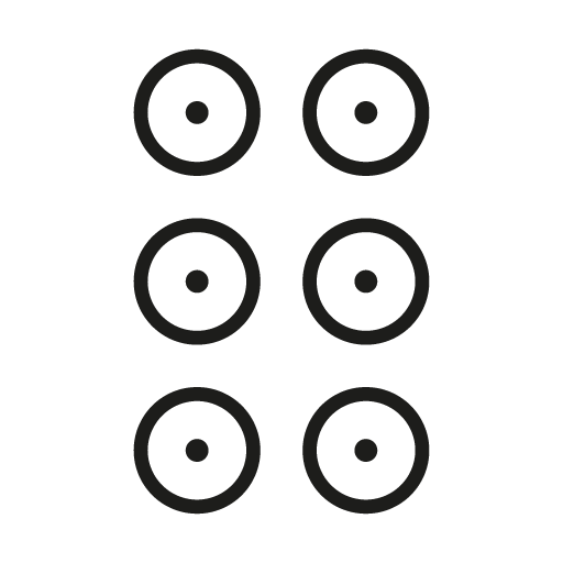 Icona per il testo braille. Un insieme di cerchi e punti che formano una figura che ricorda un carattere braille.